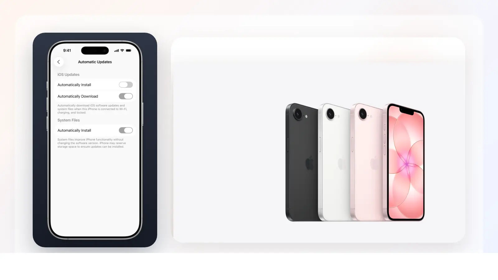 An older iPhone update screen beside a newer iPhone 17e product image for a guide about whether to install iOS 18.7.7 or upgrade from an iPhone XR or XS.